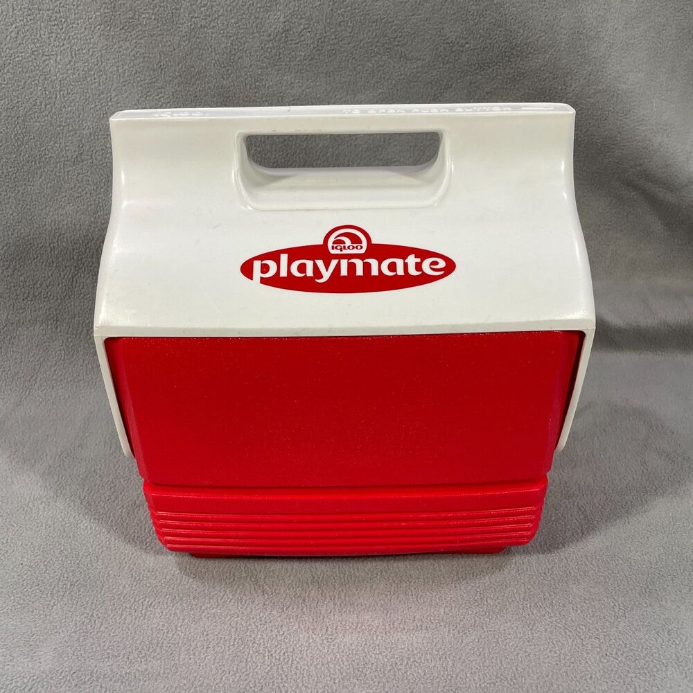 Igloo Playmate 6 Can Cooler Ice Chest Push Button Flip Top Red White Made In USA